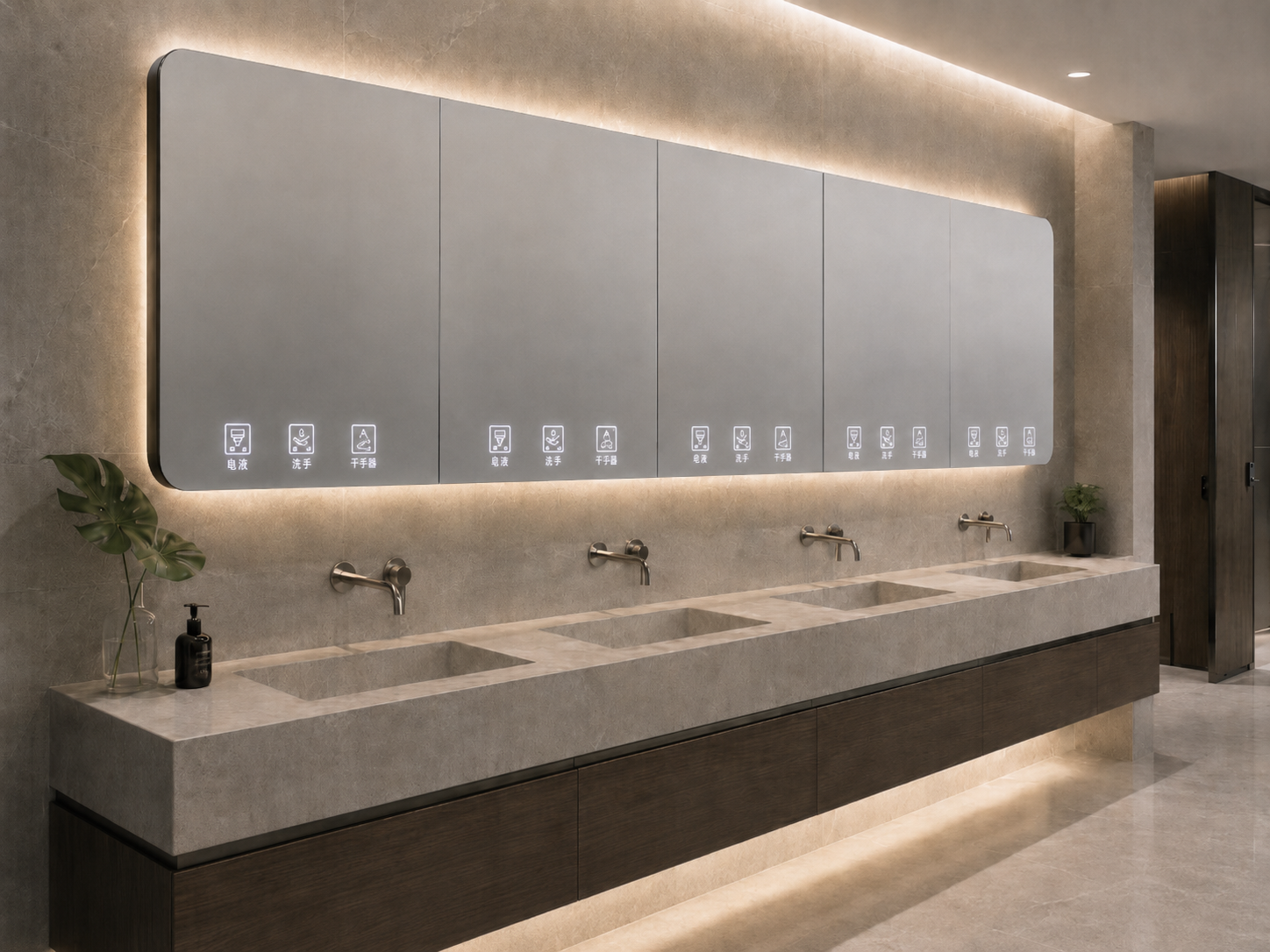 Custom behind-the-mirror washroom solution with multi-user configuration for commercial projects
